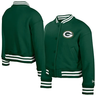 Veste polaire à boutons-pression en chenille appliquée New Era Green Bay Packers pour jeunes