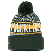 Bonnet en tricot rayé à revers pour jeune New Era vert Green Bay Packers avec pompon
