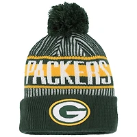 Bonnet en tricot rayé à revers pour jeune New Era vert Green Bay Packers avec pompon