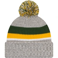 Bonnet en tricot à revers pour jeunes New Era gris chiné Green Bay Packers avec pompon