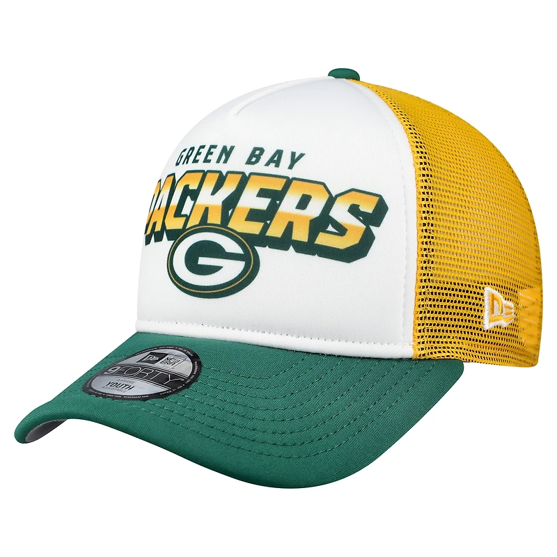 Casquette ajustable New Era blanche/verte Streak 9FORTY A-Frame des Packers de Green Bay pour jeunes