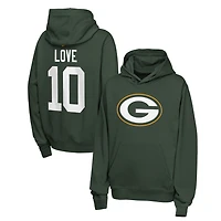 Sweat à capuche en polaire Nike Jordan Love Green Bay Packers pour enfant, avec nom et numéro.