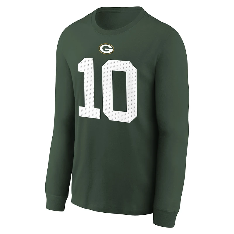 Youth Nike Jordan Love Green Bay Packers Player Name & Number Long Sleeve T-Shirt