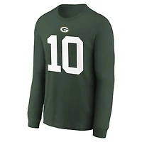 Youth Nike Jordan Love Green Bay Packers Player Name & Number Long Sleeve T-Shirt