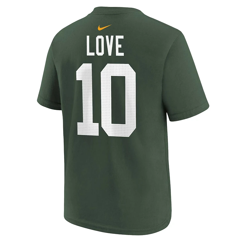 T-shirt avec nom et numéro de joueur Nike Jordan Love Green Bay Packers pour jeunes