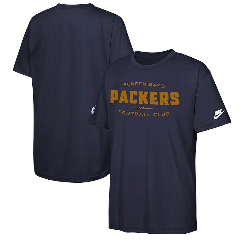 Youth Nike  Navy Green Bay Packers 2025 Sideline Dri-FIT T-Shirt