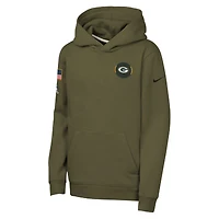 Youth Nike Olive Green Bay Packers 2025 Salute to Service Club Fleece Hoodie