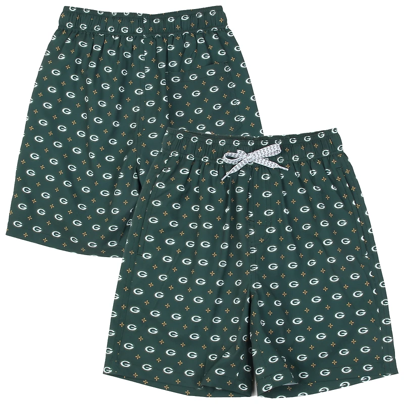 Youth Wes & Willy Green Bay Packers Fleur Swim Trunks