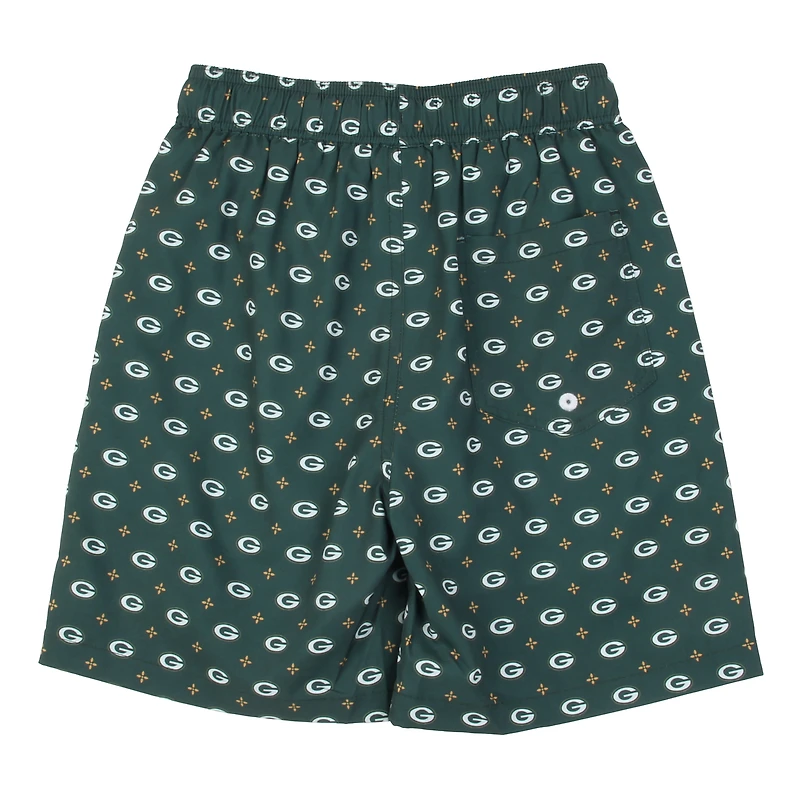 Youth Wes & Willy Green Bay Packers Fleur Swim Trunks