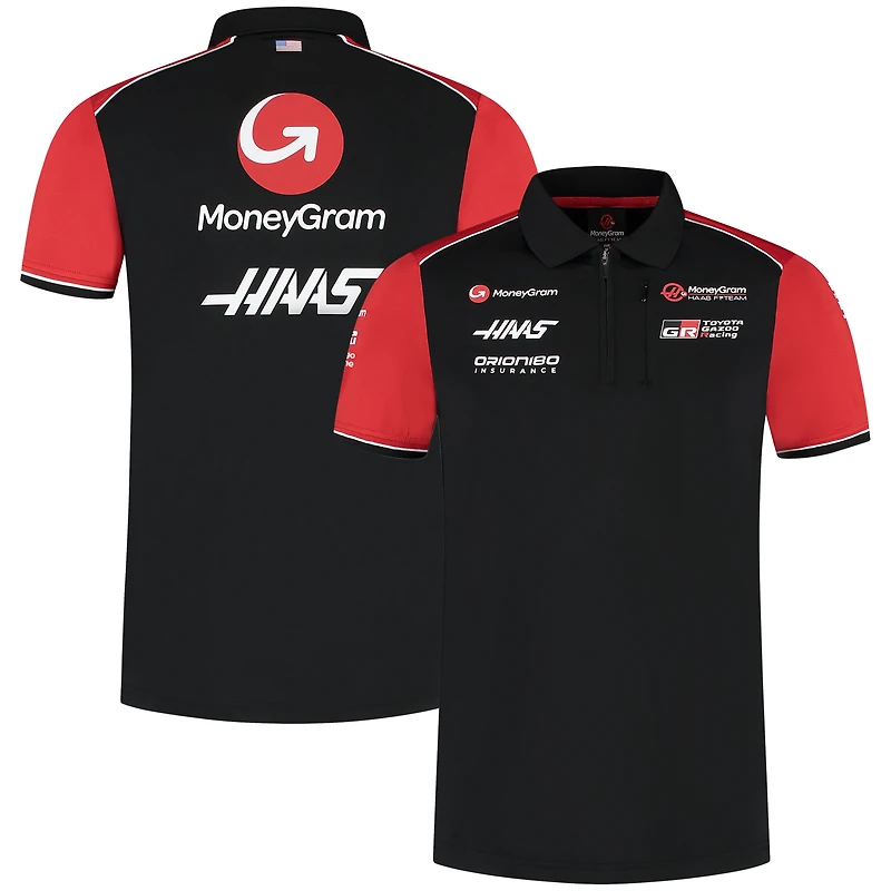 Polo à col zippé noir ajusté Haas F1 pour homme