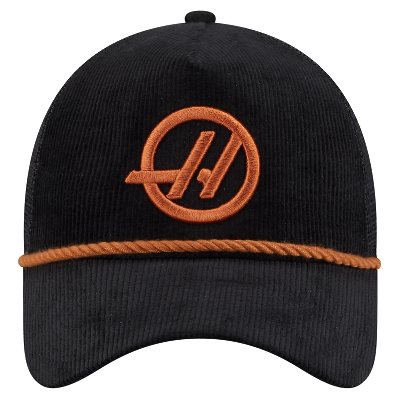 Casquette ajustable New Era noire Haas F1 Team en velours côtelé E-Frame Trucker pour homme