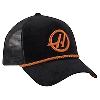 Men's New Era  Black Haas F1 Team Rope Corduroy E-Frame Trucker Adjustable Hat