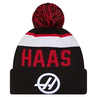 Men's New Era  Black Haas F1 Team Wordmark Sport Cuffed Knit Hat with Pom