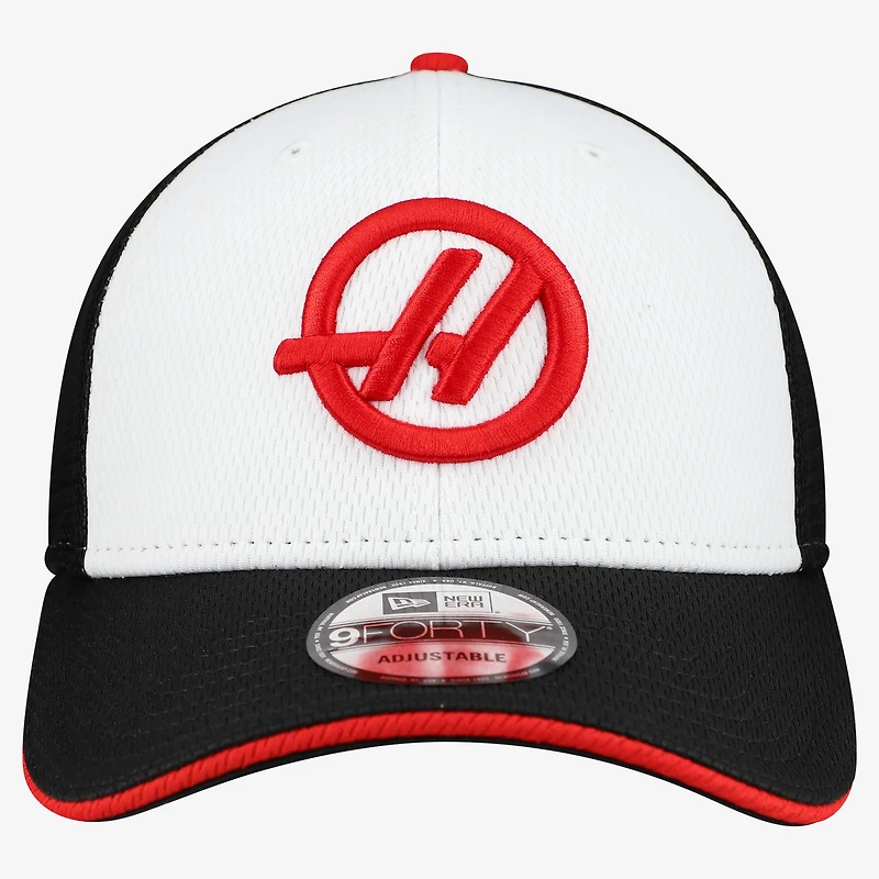 Casquette ajustable New Era blanche et noire Haas F1 Team Summer League 9FORTY pour homme
