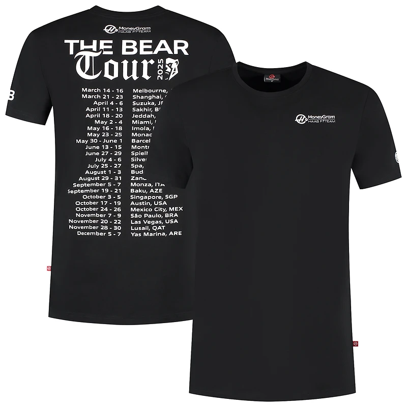 T-shirt noir pour homme Ollie Bearman, pilote Haas F1 Team 2025, The Bear Tour