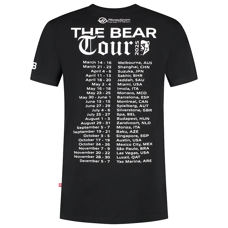 T-shirt noir pour homme Ollie Bearman, pilote Haas F1 Team 2025, The Bear Tour