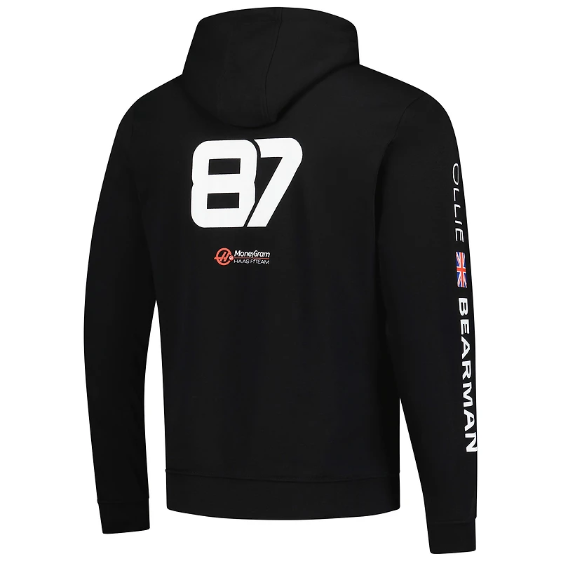 Men's Ollie Bearman Black Haas F1 Team 2025 Fan Wear Hoodie