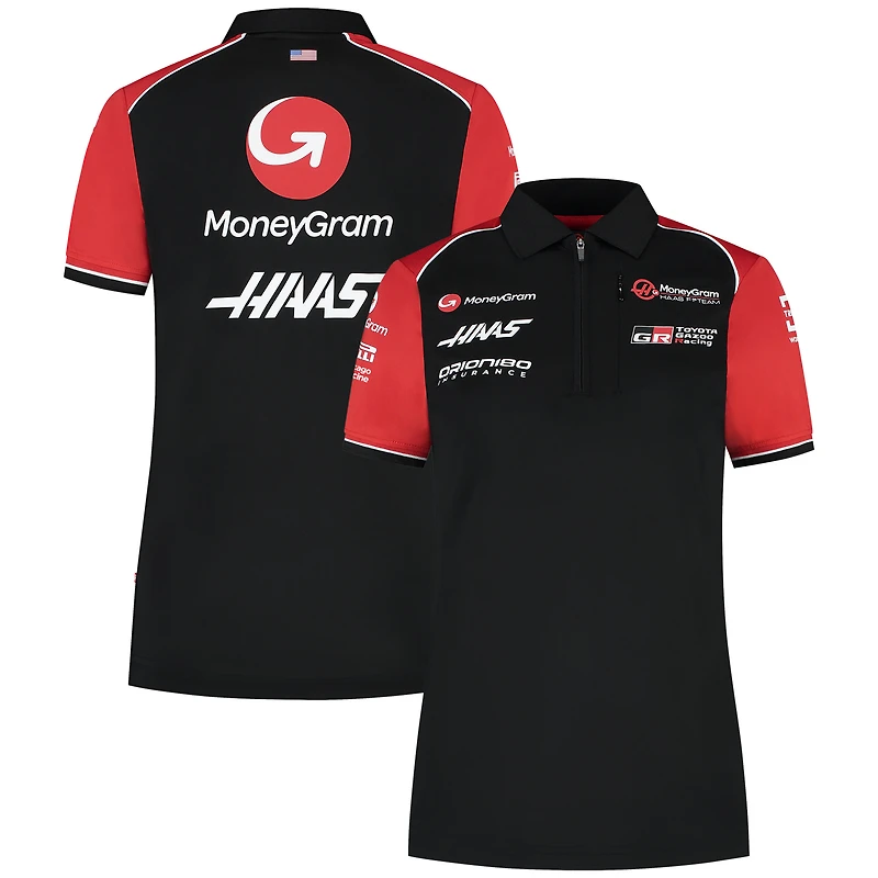 Polo ajusté à fermeture éclair quart de tour Haas F1 Black Team pour femme