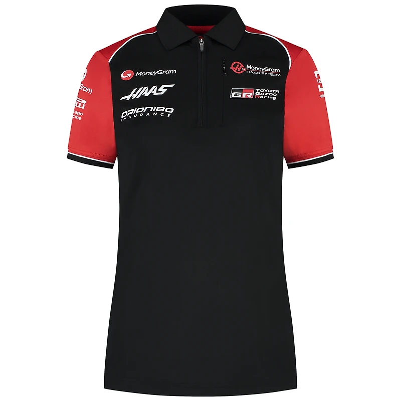 Polo ajusté à fermeture éclair quart de tour Haas F1 Black Team pour femme