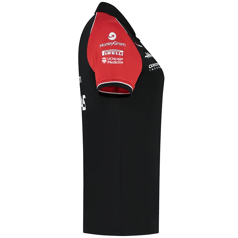 Polo ajusté à fermeture éclair quart de tour Haas F1 Black Team pour femme