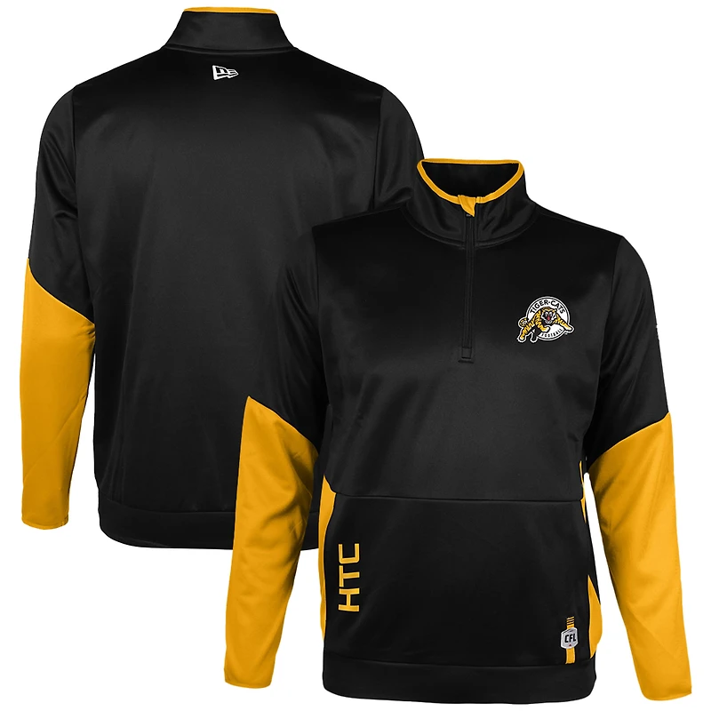 Haut polaire performance noir Hamilton Tiger-Cats Sideline pour homme New Era, zippé en quart de tour
