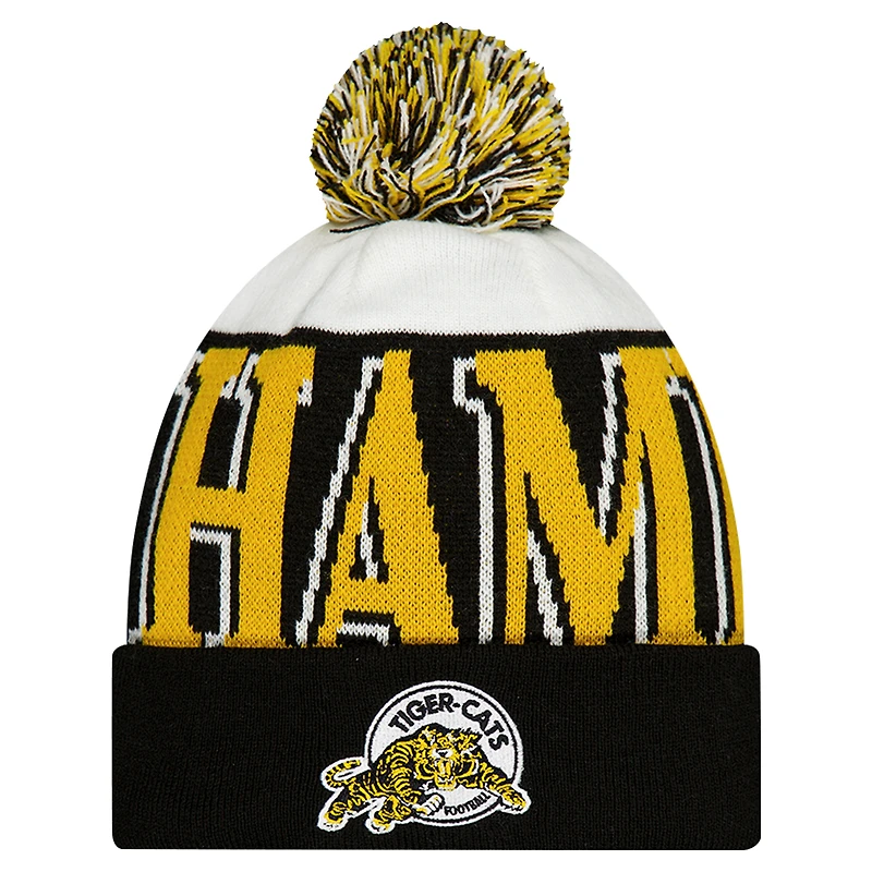 Bonnet tricoté à revers avec pompon Hamilton Tiger-Cats Turf Traditions pour homme New Era noir