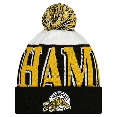 Bonnet tricoté à revers avec pompon Hamilton Tiger-Cats Turf Traditions pour homme New Era noir