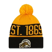 Men's New Era Black Hamilton Tiger-Cats Turf Traditions Cuffed Knit Hat with Pom