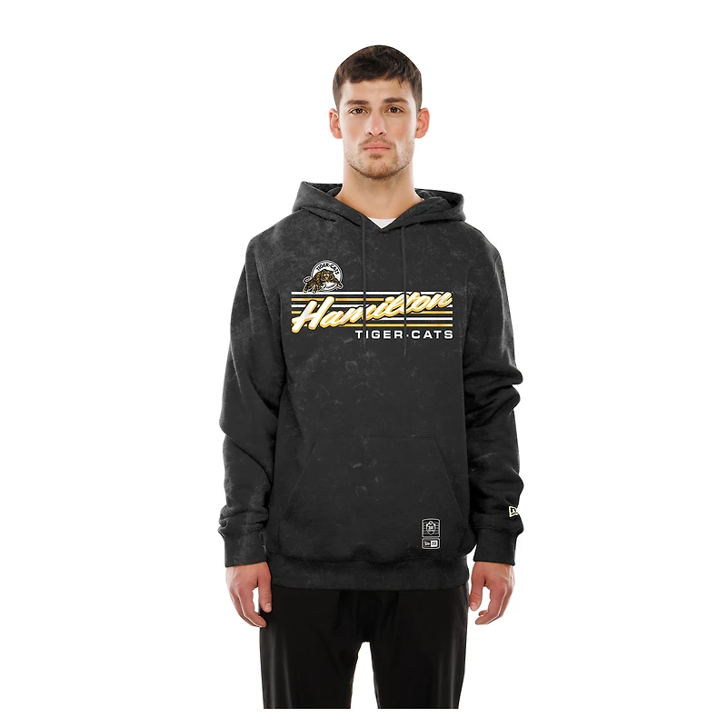Men's New Era Black Hamilton Tiger-Cats Turf Traditions Mineral Wash Vintage Fleece Hoodie