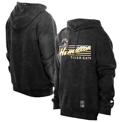 Men's New Era Black Hamilton Tiger-Cats Turf Traditions Mineral Wash Vintage Fleece Hoodie