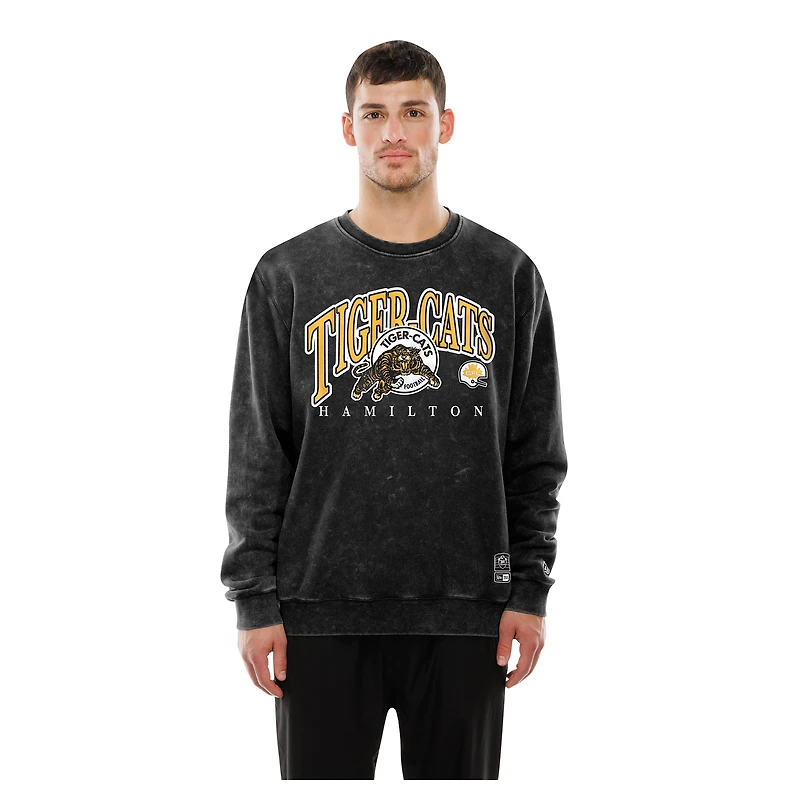 Men's New Era Black Hamilton Tiger-Cats Turf Traditions Vintage Fleece Crewneck Sweatshirt