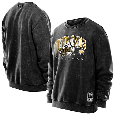 Men's New Era Black Hamilton Tiger-Cats Turf Traditions Vintage Fleece Crewneck Sweatshirt