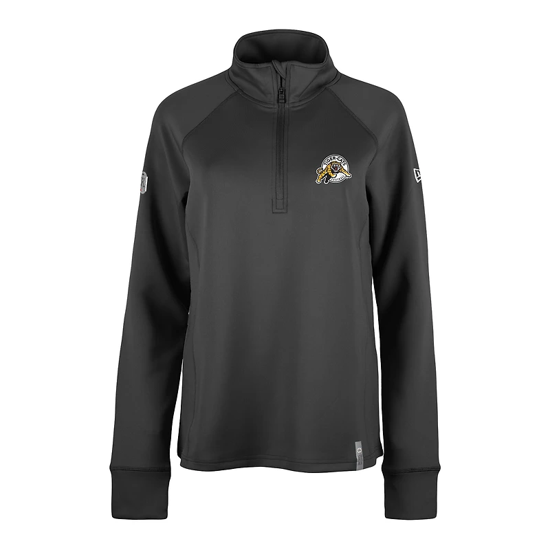 Haut 5th & Ocean by New Era pour femme Noir Hamilton Tiger-Cats Sideline Piper Performance Raglan Quarter-Zip Top