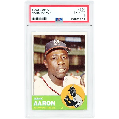 Hank Aaron Milwaukee Braves 1963 Topps #390 PSA Authenticated 6 Card