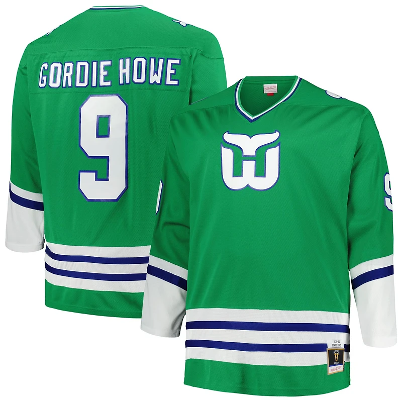 Men's Mitchell & Ness Gordie Howe Green Hartford Whalers Big Tall  Vintage Hockey Blue Line Player Jersey