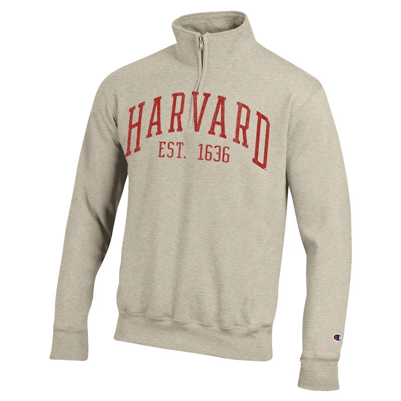 Men's Champion Cream Harvard Crimson Established Date Quarter-Zip Pullover