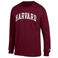 Men's Champion  Heather Gray Harvard Crimson Basic Arch Long Sleeve T-Shirt