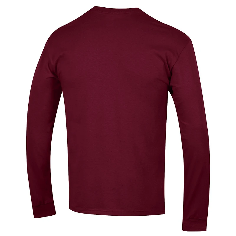 Men's Champion  Heather Gray Harvard Crimson Basic Arch Long Sleeve T-Shirt