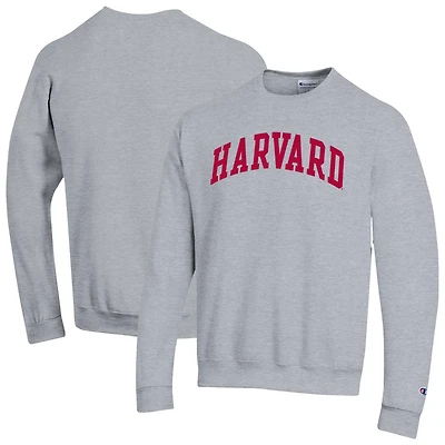 Men's Champion  Heather Gray Harvard Crimson Basic Arch Fleece Pullover Sweatshirt