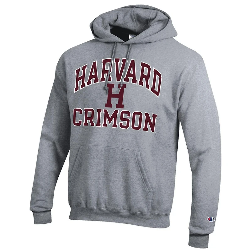 Men's Champion Heather Gray Harvard Crimson High Motor Pullover Hoodie