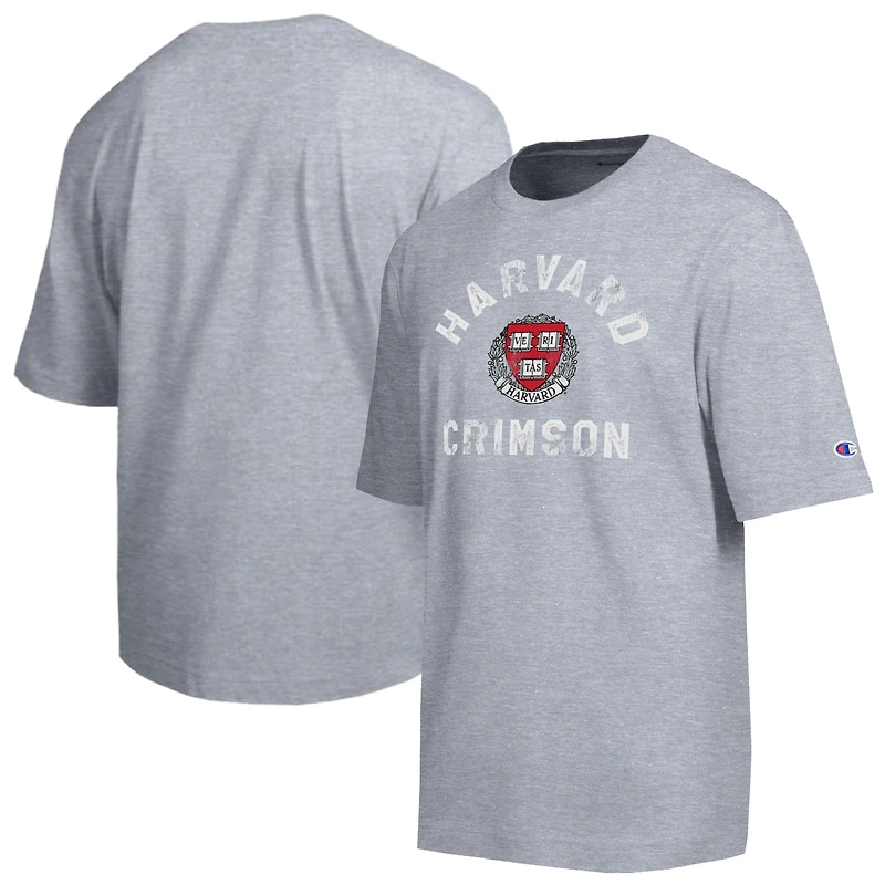 T-shirt d'équipe Champion pour homme, gris chiné, Harvard Crimson, effet vieilli