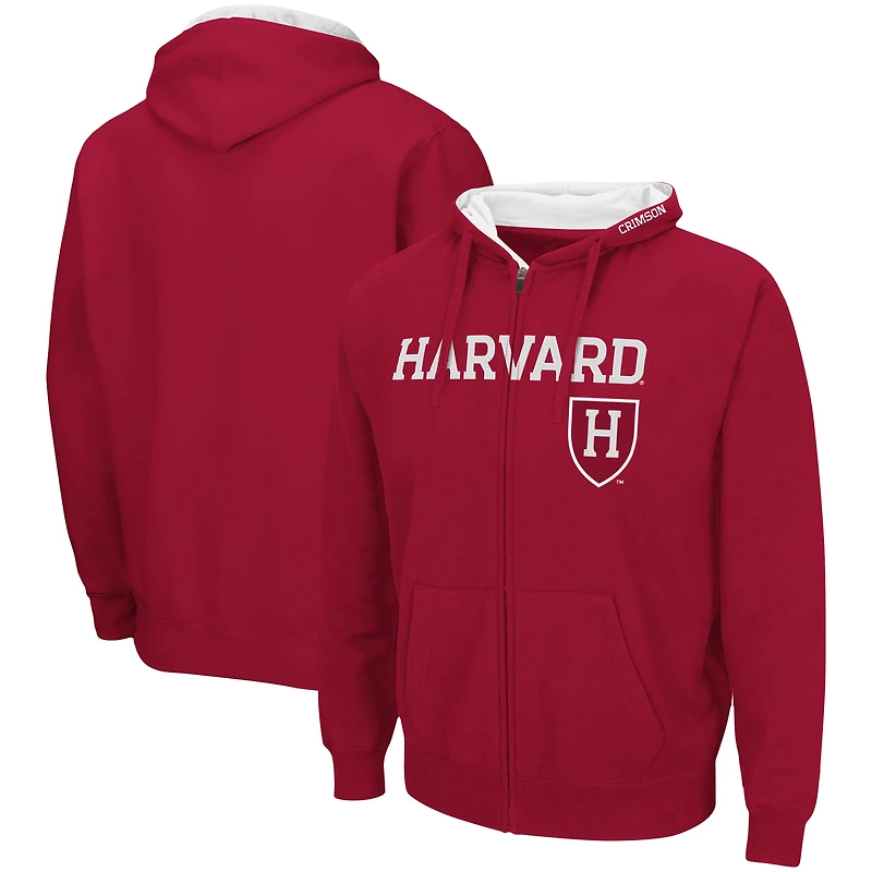 Men's Colosseum Crimson Harvard Arch & Logo 3.0 Full-Zip Hoodie