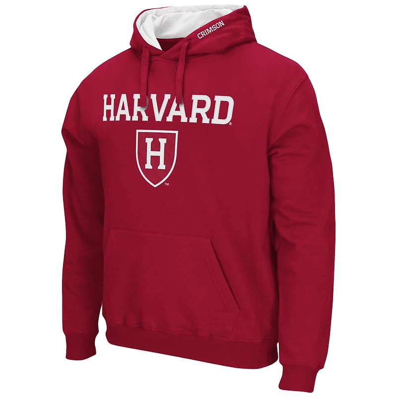 Men's Colosseum Crimson Harvard Arch and Logo Pullover Hoodie