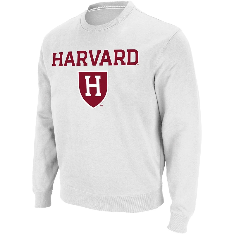 Colosseum White Harvard Crimson Team Arch & Logo Tackle Twill Pullover Sweatshirt Homme