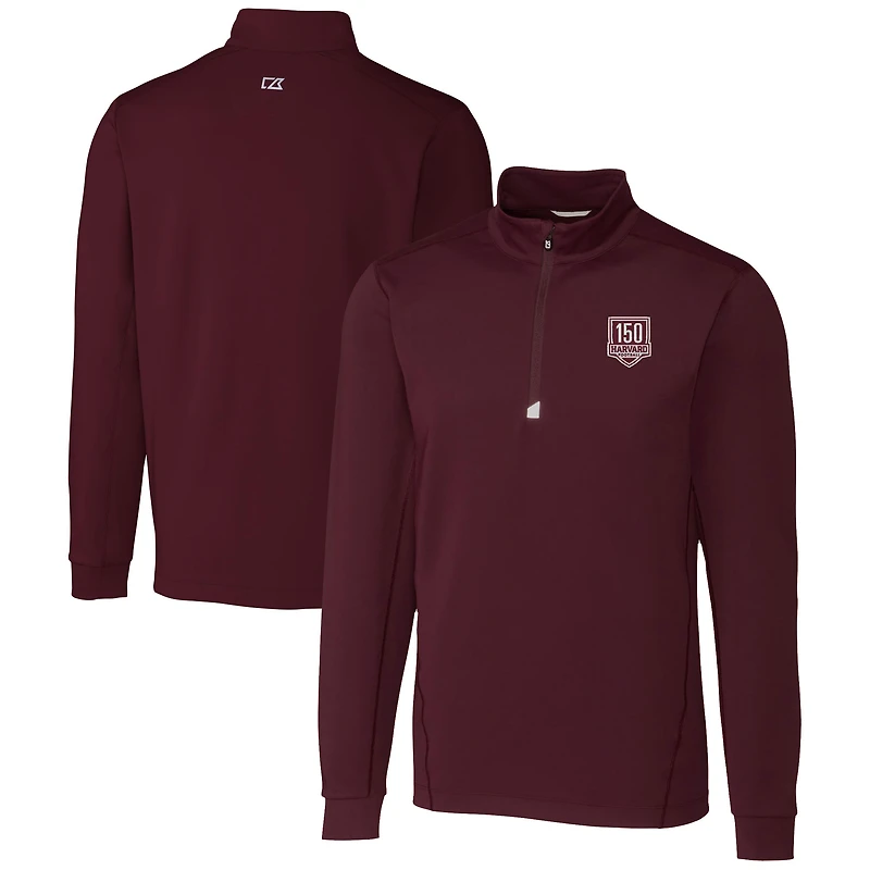 Pull-over extensible DryTec Traverse à fermeture éclair quart de tour pour homme, coupeur et Buck, motif Harvard Crimson, 150e anniversaire du football américain
