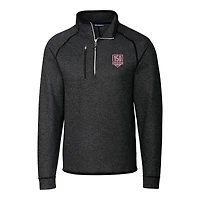 Men's Cutter & Buck  Heather Charcoal Harvard Crimson Football 150th Anniversary Big Tall Mainsail Sweater-Knit Half-Zip Pullover Top
