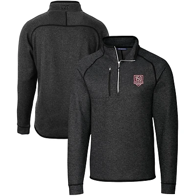 Men's Cutter & Buck  Heather Charcoal Harvard Crimson Football 150th Anniversary Big Tall Mainsail Sweater-Knit Half-Zip Pullover Top