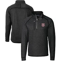 Men's Cutter & Buck  Heather Charcoal Harvard Crimson Football 150th Anniversary Big Tall Mainsail Sweater-Knit Half-Zip Pullover Top