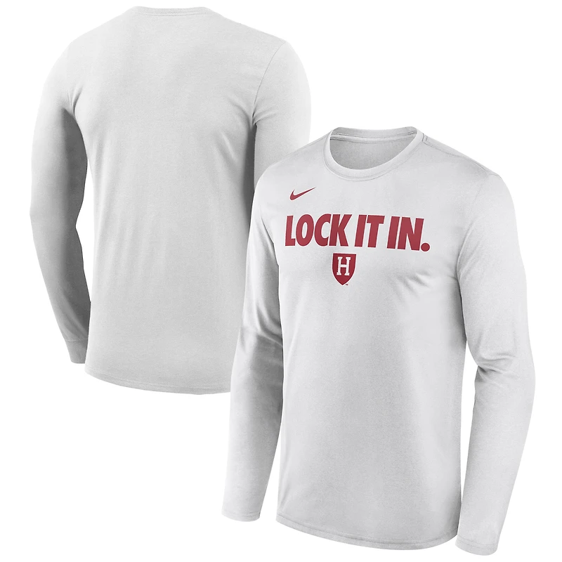 Men's Nike  White Harvard Crimson 2026 On-Court Bench Long Sleeve T-Shirt