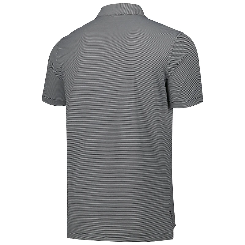 Men's Peter Millar Black Harvard Crimson Jubilee Striped Performance Jersey Polo